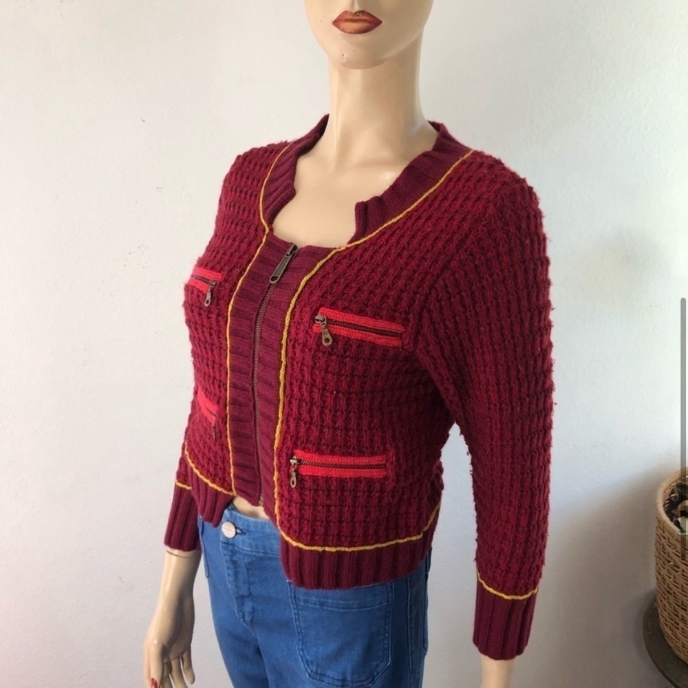 Free People thick knit cardigan front zipper wool blend - Picture 5 of 16